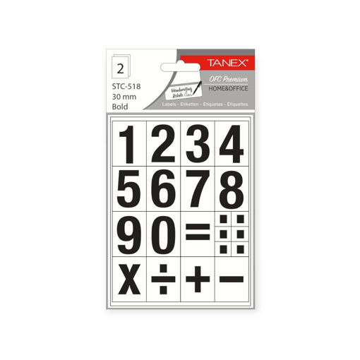Picture of TANEX BOLD NUMBERS 0-9 30MM STICKERS 2 SHEETS